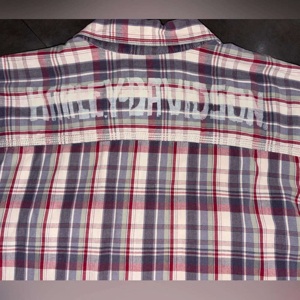 Harley-Davidson Plaid Short Sleeve Button-Up Shirt Red White Blue Men’s XL - Picture 4 of 13
